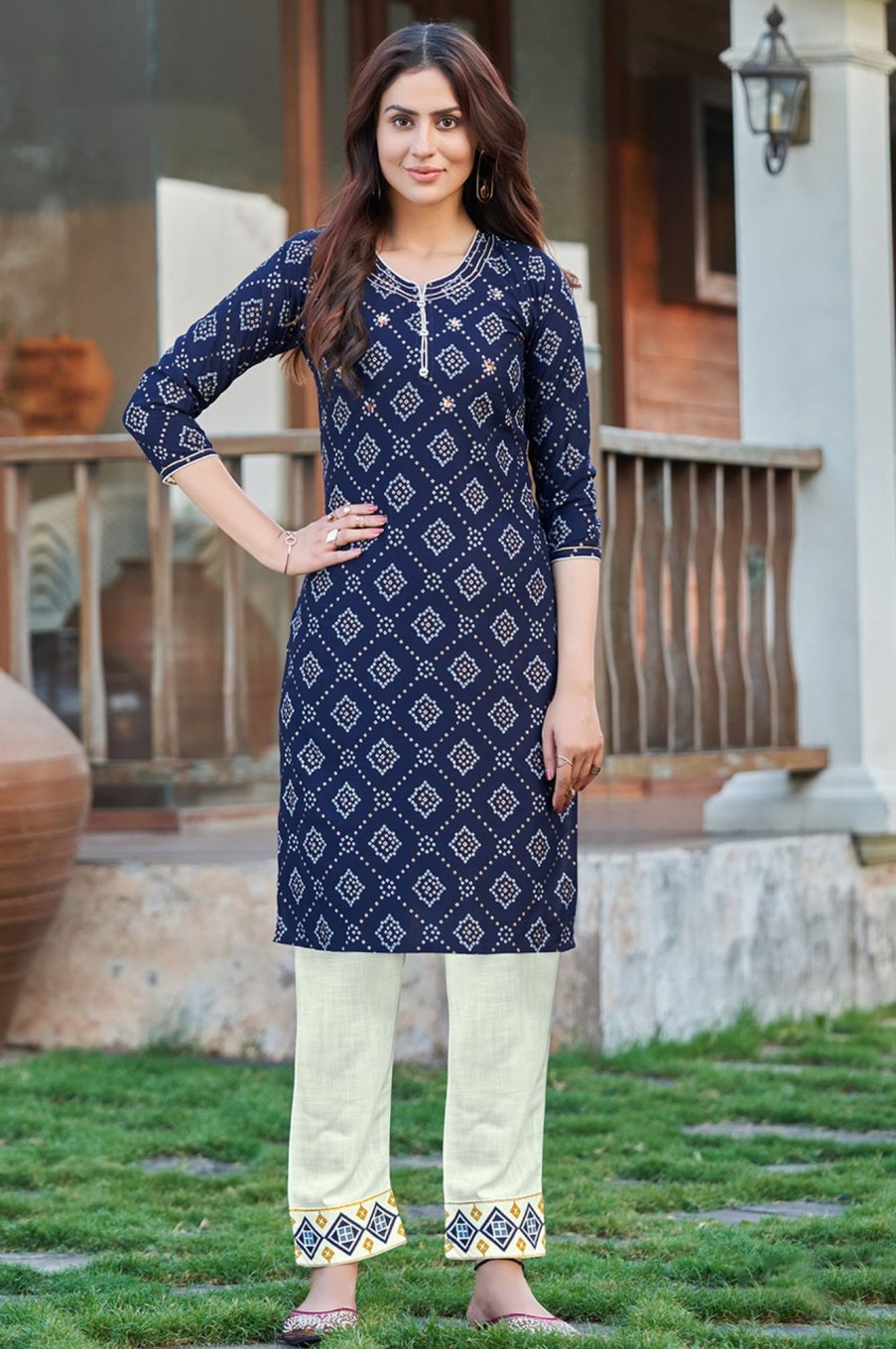 Women Palkhi | Navy Blue Color Bandhej Print Dress (D1135)