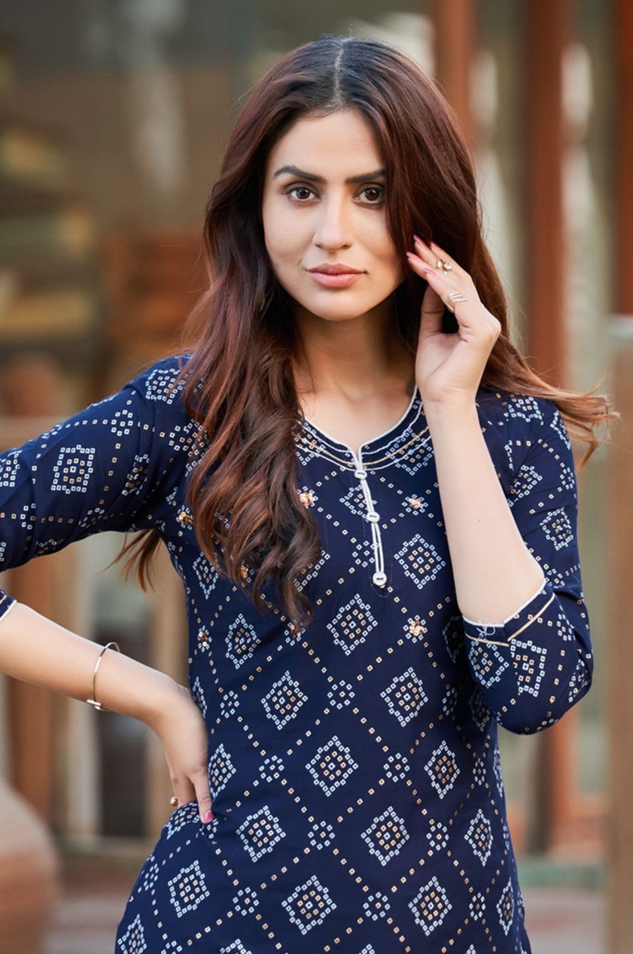 Women Palkhi | Navy Blue Color Bandhej Print Dress (D1135)