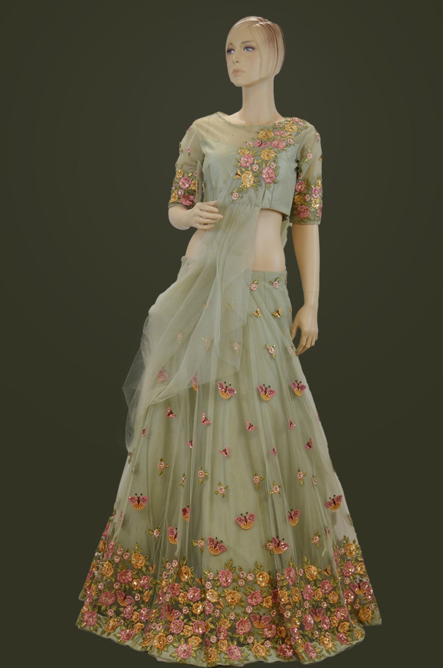 Women Palkhi | Light Green Color Floral Dress (D1079)