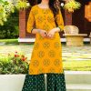 Women Palkhi | Yellow And Green Color Gold Print Dress (D1129)